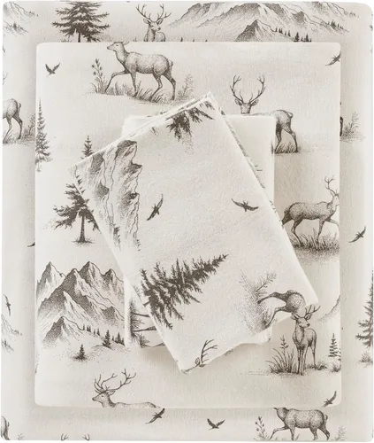 Vista 10 de Woolrich - Juego de sábanas de algodón con estampado de dijes de cabaña, sábanas de franela 100% algodón, juego de ropa de cama cálido y mullido