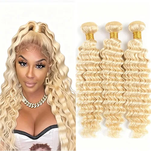 Vista 194 de P4613 Cabello humano rizado onda profunda marrón y paquetes mixtos 8 10 12 P4613 Ombre Marrón-Rubio-DP
