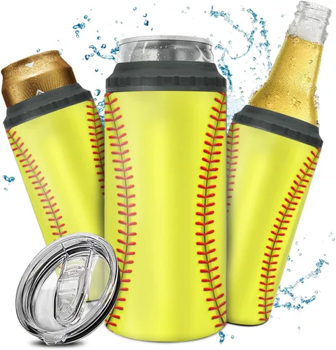 Vista 11 de winorax Vaso de béisbol 4 en 1, enfriador de latas de béisbol de acero inoxidable, vasos aislados para café, taza de viaje con tapa, vasos de regalo