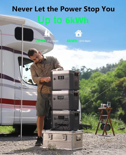 Vista 4 de GROWATT Estación de energía portátil, generador solar eléctrico negro INFINITY 2000, batería LifePO4 de 2048 Wh, salida de CA de 2400 W para uso