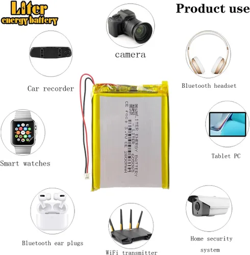 Vista 5 de Batería recargable del ion del polímero de litio del litro 3.7V 605065 2800mAh Lipo con el conector JST el 4.1 ft