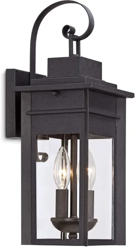 Vista 5 de Franklin Iron Works Bransford - Lámpara de pared rústica tradicional para exteriores, farol negro moteado gris, paneles de vidrio transparente de 17
