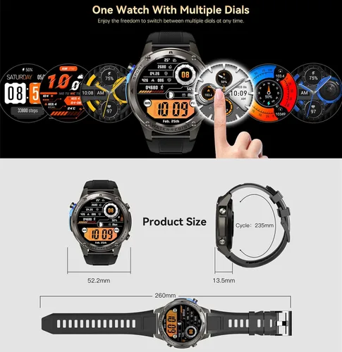 Vista 8 de Reloj inteligente con pantalla AMOLED de 1.43 pulgadas, resistente al agua, brújula, altitud, rastreador de actividad física de larga espera