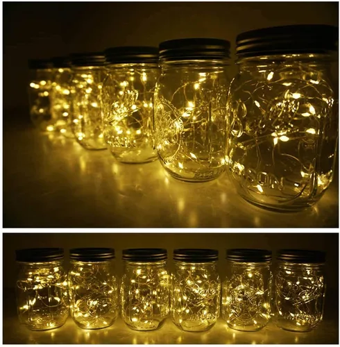 Vista 5 de Luces solares para tarros de masón, paquete de 8 tiras de luces impermeables con 8 ganchos para patio, jardín, fiesta, boda, decoración de Navidad