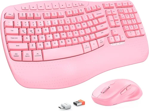 Vista 10 de MEETION Teclado y mouse ergonómicos, teclado Bluetooth multidispositivo y mouse inalámbricos, mouse ajustable de 4 DPI, teclado dividido