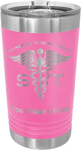 Vista 10 de LaserGram Vaso de pinta aislado al vacío de 16 onzas, ST Surgical Technologist, grabado personalizado incluido (negro)
