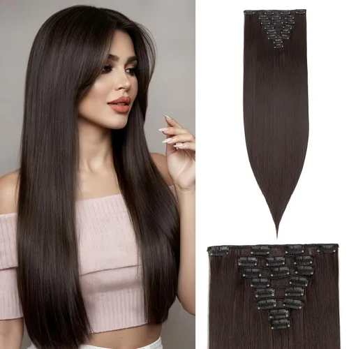 Vista 38 de S-noilite 8 piezas de extensiones de cabello largo con clip para mujer, extensiones de cabello sintético de doble trama, 18 pulgadas, #12H24 Honey