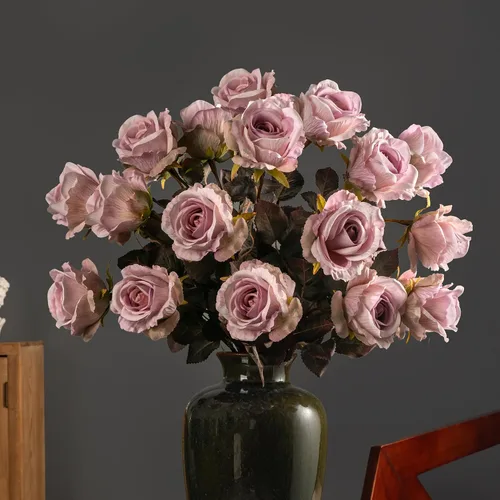 Vista 13 de Flores artificiales, 20 rosas artificiales de 23.2 pulgadas, rosas artificiales de tallo largo para jarrón alto, rosas de seda, otoño, adecuadas