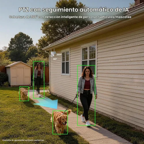 Vista 5 de xmartO Sistema de cámara de seguridad PTZ AI sin cables, kit de 4 cámaras