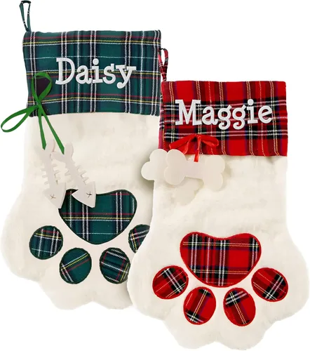 Vista 13 de Printualist Medias de Navidad Personalizadas (18 pulgadas) - Nombre Bordado Personalizado Rojo Verde Marfil Santa Ciervo Árbol Mascota Gato Perro