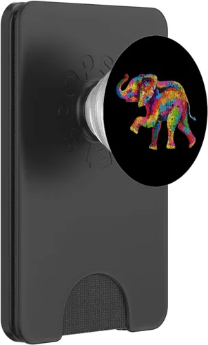 Vista 7 de Elefante de decoración de elefante con estampado de elefante en negro PopSockets intercambiable PopGrip