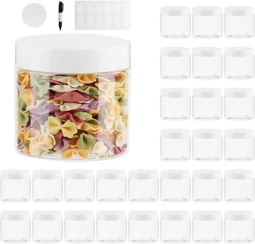 Vista 10 de Paquete de 24 tarros de plástico de 10 onzas con tapas, tarros de especias para almacenamiento de alimentos, tarros de almacenamiento
