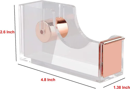 Vista 4 de Dispensador de Cinta de Oficina KIDMEN, Dispensador de Cinta de Acrílico Transparente - Oro Rosa