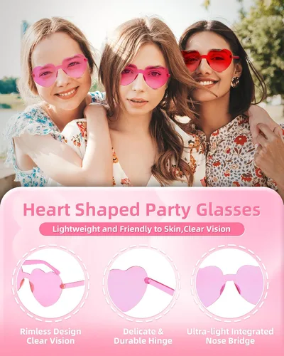 Vista 4 de WDYHILE Heart Shaped Sunglasses, Candy Color Rimless Sunglasses 6 Pairs for Women Bachelorette Party Trendy Eyewear