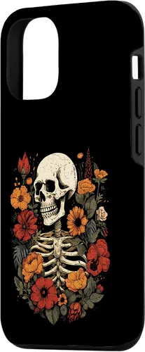 Vista 2 de iPhone 14 esqueleto floral calavera Halloween flores genial diseño gráfico