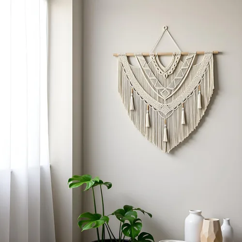 Vista 5 de guzhiou gran tapiz de macramé (Borla con cuentas)