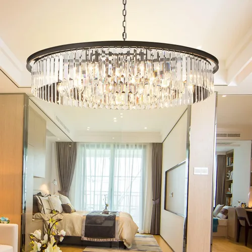 Vista 10 de Candelabros de cristal de cobre, lámparas de techo modernas y contemporáneas, mini candelabro de 3 niveles, 8 luces colgantes, iluminación colgante