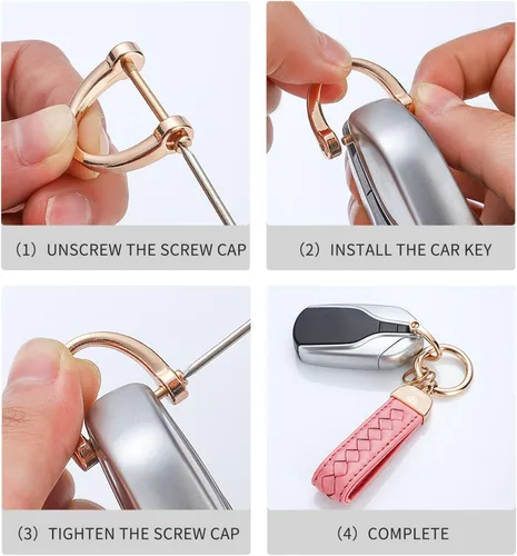 Vista 4 de Hamdecro Llaveros de cuero auténtico, llavero de piel de oveja tejida a mano para mujer, soporte universal para llavero con rotación de 360 grados