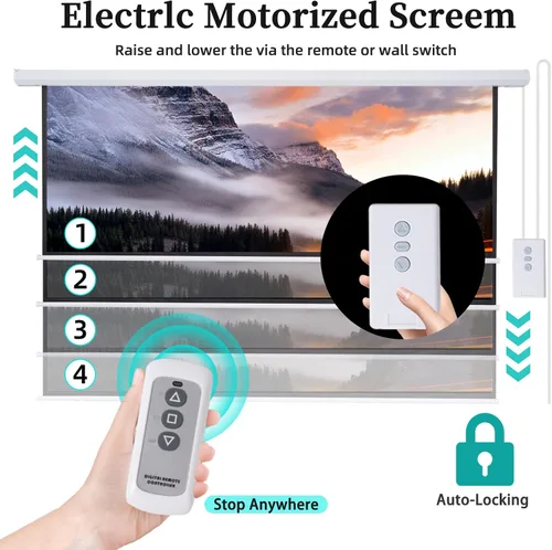 Vista 3 de Pantalla de proyector motorizada retráctil de 100 pulgadas 16:9 HD, pantalla de proyección automática con control remoto, pantalla de proyección