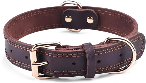 Vista 15 de Collar de perro de cuero genuino, collar de perro resistente para perros pequeños, medianos, grandes y extra grandes