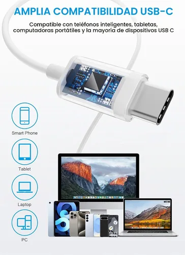 Vista 2 de Auriculares con cable USB C, auriculares con cable para iPhone 17 16 15, auriculares tipo C