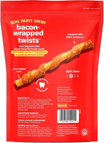 Vista 4 de Hartz Nuevos Oinkies Twists Envueltos en Tocino, Masticas Carnosas Verdaderas con 100% Tocino Real y Sin Piel de Res, 14