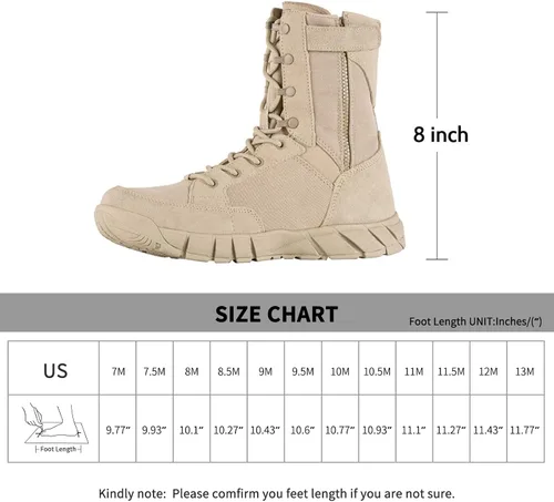 Vista 7 de FREE SOLDIER Mens Tactical Boots 8 Inches Lightweight Combat Boots Durable Suede Leather Military Work Boots Desert Boots