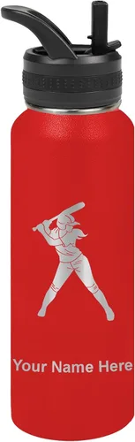 Vista 40 de LaserGram Botella de agua personalizada de 32 onzas, jugador de softbol Regalo grabado para jugadores de sóftbol, acero inoxidable aislado al vacío
