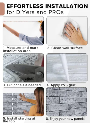 Vista 3 de Panel de pared 3D, ladrillo sintético fundido de PVC, 50 pies cuadrados para cobertura interior de pared completa, diseño resistente al calor