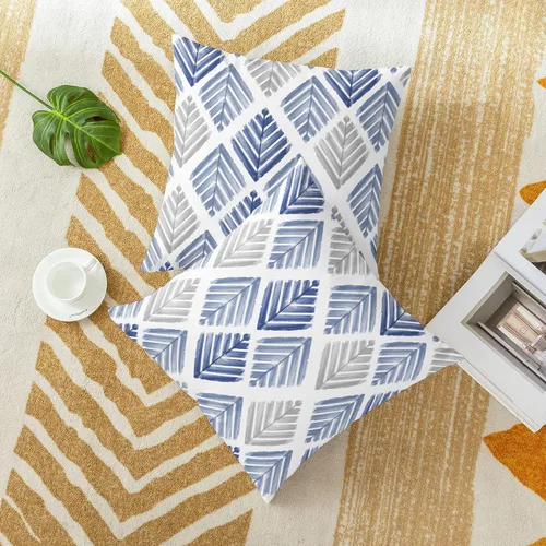 Vista 4 de CaliTime Juego de 2 fundas de almohada decorativas de vellón de dos tonos con diseño geométrico de hojas de árbol para sofá, cama, decoración