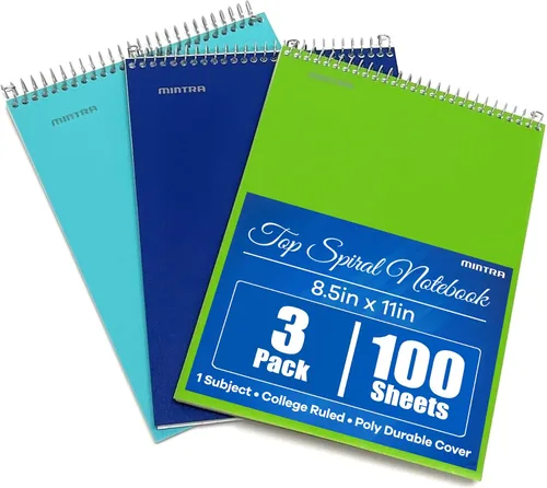 Vista 20 de Mintra Office TOP BOUND Cuadernos de espiral duraderos (hielo ártico, aceite de chile, verde oliva, rayas universitarias, paquete de 3)
