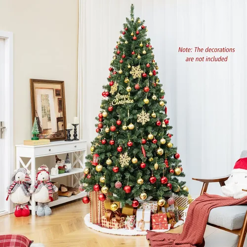 Vista 17 de DORTALA Árbol de Navidad artificial verde preiluminado de 7 pies, con bisagras, con 250 luces LED blancas cálidas, 8 modos de iluminación, 830