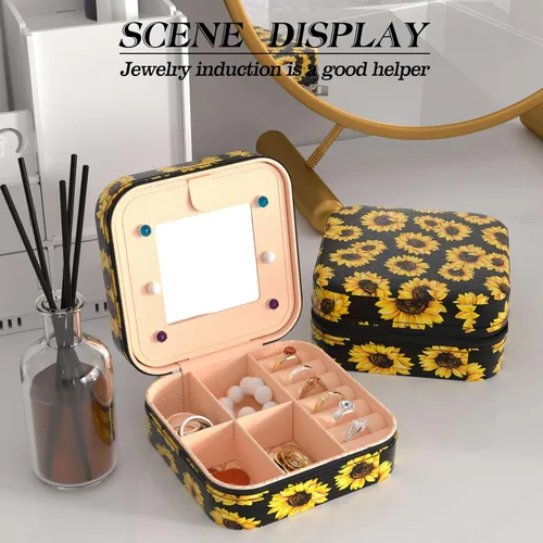 Vista 2 de LRITER Joyero de viaje para mujer, caja organizadora de joyería de moda con espejo, pequeño joyero, organizador de joyas de viaje, regalos