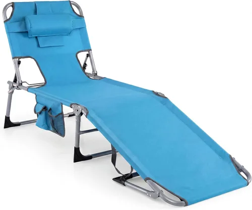 Vista 19 de Tangkula Silla de Bronceado con Orificio para la Cara, Silla Reclinable Plegable y Ajustable para Patio, Playa, Tomar el Sol con Bolsillo Lateral
