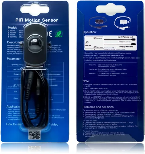 Vista 6 de Sensky BS010 12v 24v 3a Pir - Sensor de Movimiento Interruptor de larga Distancia de Tiempo Ajustable Sensor Pequeño Interruptor, DIY, Iluminación