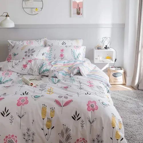 Vista 10 de Funda de edredón de flores rosadas, tamaño individual, elegante, con volantes, funda de edredón de encaje de algodón, juego de ropa de cama floral