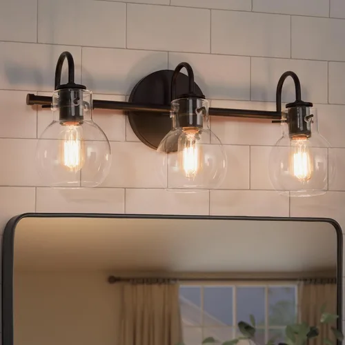 Vista 9 de KSANA Lámpara de tocador de baño, 4 luces de 28.5 pulgadas, grandes lámparas de baño doradas, modernas luces de tocador para baño con pantallas