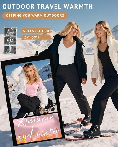 Vista 2 de Paquete de 4 camisas térmicas de manga larga para mujer, con forro polar, cuello en V, ropa interior ajustada, capa base, básica, tops cálidos