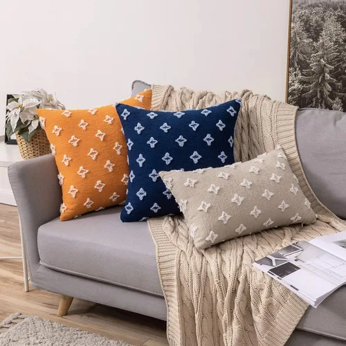 Vista 4 de MIULEE Juego de 2 fundas de almohada decorativas de jacquard rómbico, funda de cojín cuadrada suave para sofá, cama, dormitorio, sala de estar, 16 x