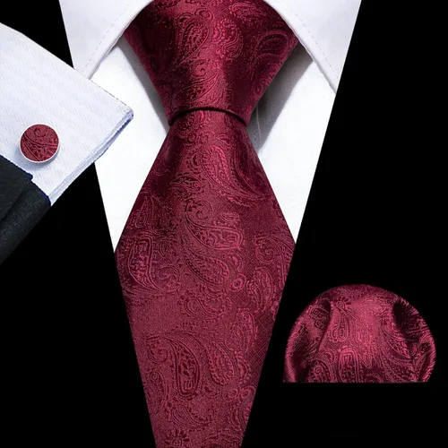 Vista 2 de Barry.Wang - Juego de corbata de seda para hombre, diseño de cachemira, pañuelo y gemelos de bolsillo