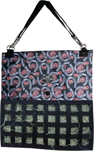 Vista 9 de Professional's Choice Bolsa de heno de alimentación lenta - Soporte para heno de viaje para caballos con correas, Armadillos