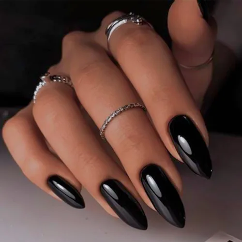 Vista 45 de Uñas postizas a presión marrón café, uñas postizas medianas de almendra, color sólido, cobertura completa, uñas postizas artificiales brillantes