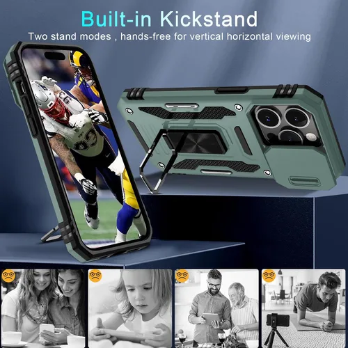 Vista 78 de DEERLAMN Funda para iPhone Xs Max con funda deslizante para cámara + protector de pantalla, soporte giratorio de anillo de grado militar a prueba