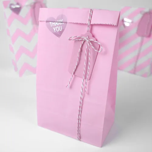 Vista 6 de SMINTINE Paquete de 30 bolsas de golosinas rosas con calcomanías de agradecimiento, etiquetas de papel, cuerda de algodón para panaderos, bolsas