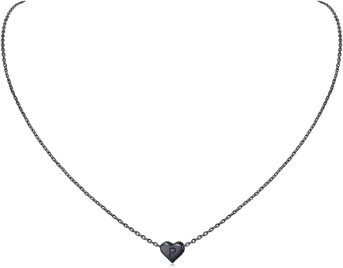 Vista 42 de ChicSilver Collares con inicial en forma de corazón de plata de ley 925 para mujer - Collar delicado con colgante de corazón personalizado y letra
