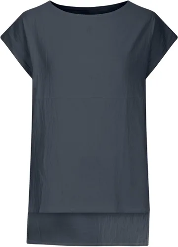 Vista 2 de Camisas de talla grande para mujer, de algodón, lino, sueltas, manga casquillo, cuello redondo, dobladillo irregular, blusas sin botones