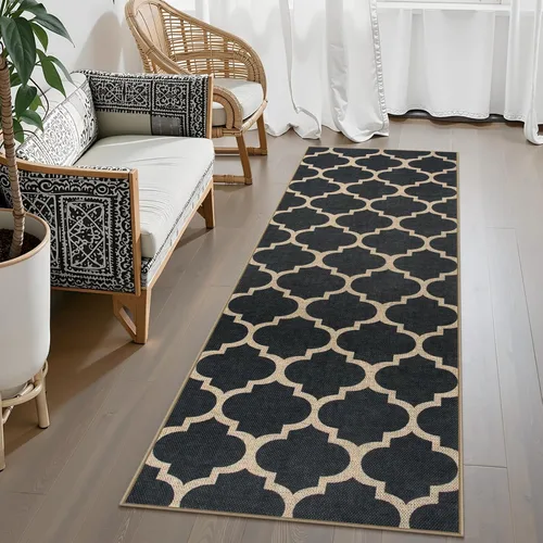 Vista 53 de Lahome Tapetes geométricos para puerta de interior para entrada, alfombra antideslizante lavable de 2 x 3 negro / neutro
