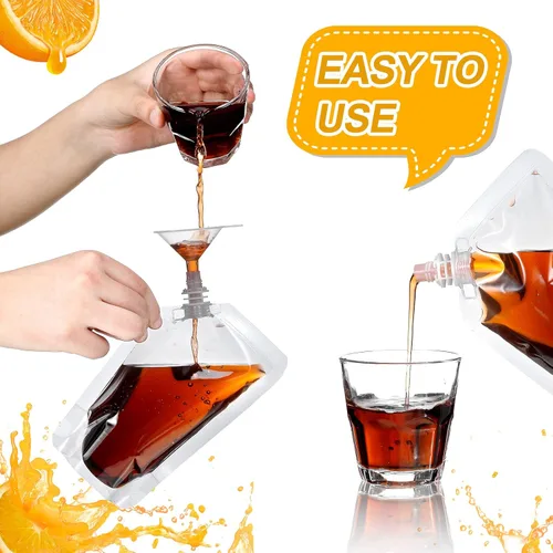 Vista 3 de Meanplan 100 bolsas de plástico reutilizables a granel, bolsas de plástico transparente a prueba de fugas para jugos con embudo para suministros