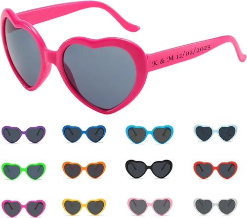 Vista 14 de Gafas de sol personalizadas en forma de corazón a granel personalizadas para boda, cumpleaños, Navidad, despedida de soltera regalos