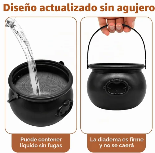 Vista 3 de SpinLaLa Caldero Tetera de Plástico Negro de 8 Pulgadas, Tazón de Dulces de Halloween, Olla Cubo Grande de Caldero de Bruja para Decoraciones